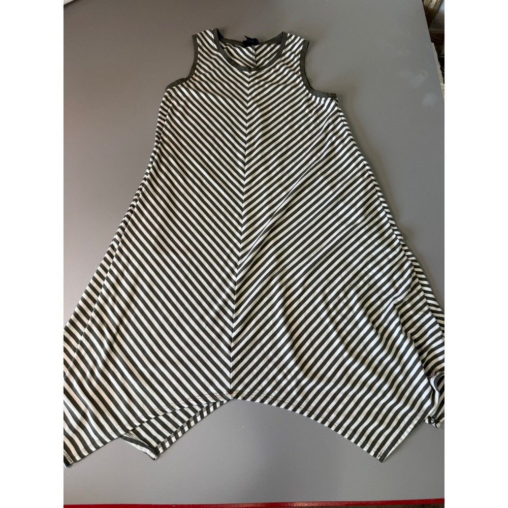Mossimo Womens Olive Green White Striped Sharkbite Hem Sleeveless Dress Small